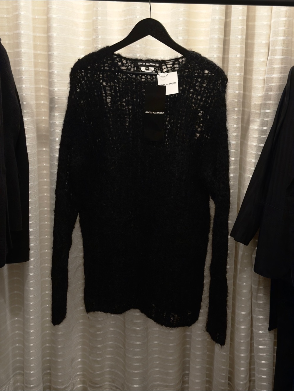 Junya Watanabe Black Open-Weave Crew Neck Sweater